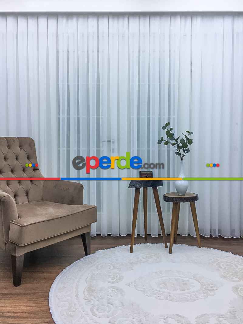 Salon Tül Perde - Lüx Tül Perde Ve Kruvaze Perde Saf Keten Doku Beyaza Yakın- Ekru