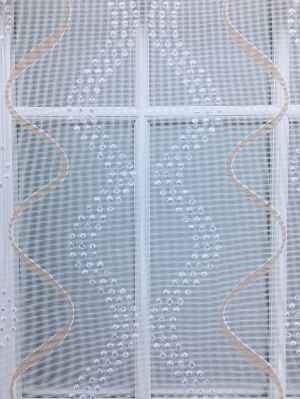 Desenli Çiftli Sistem Tül Stor Perde- Krem-gümüş Simli