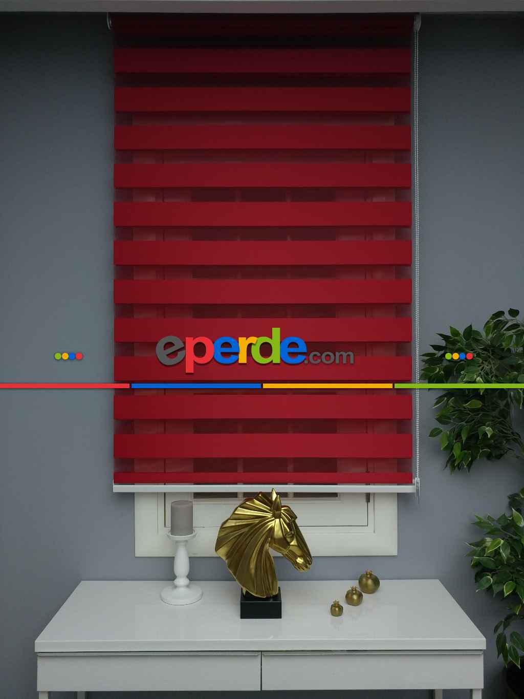 Salon - Perle Home Düz Zebra Perde Kırmızı