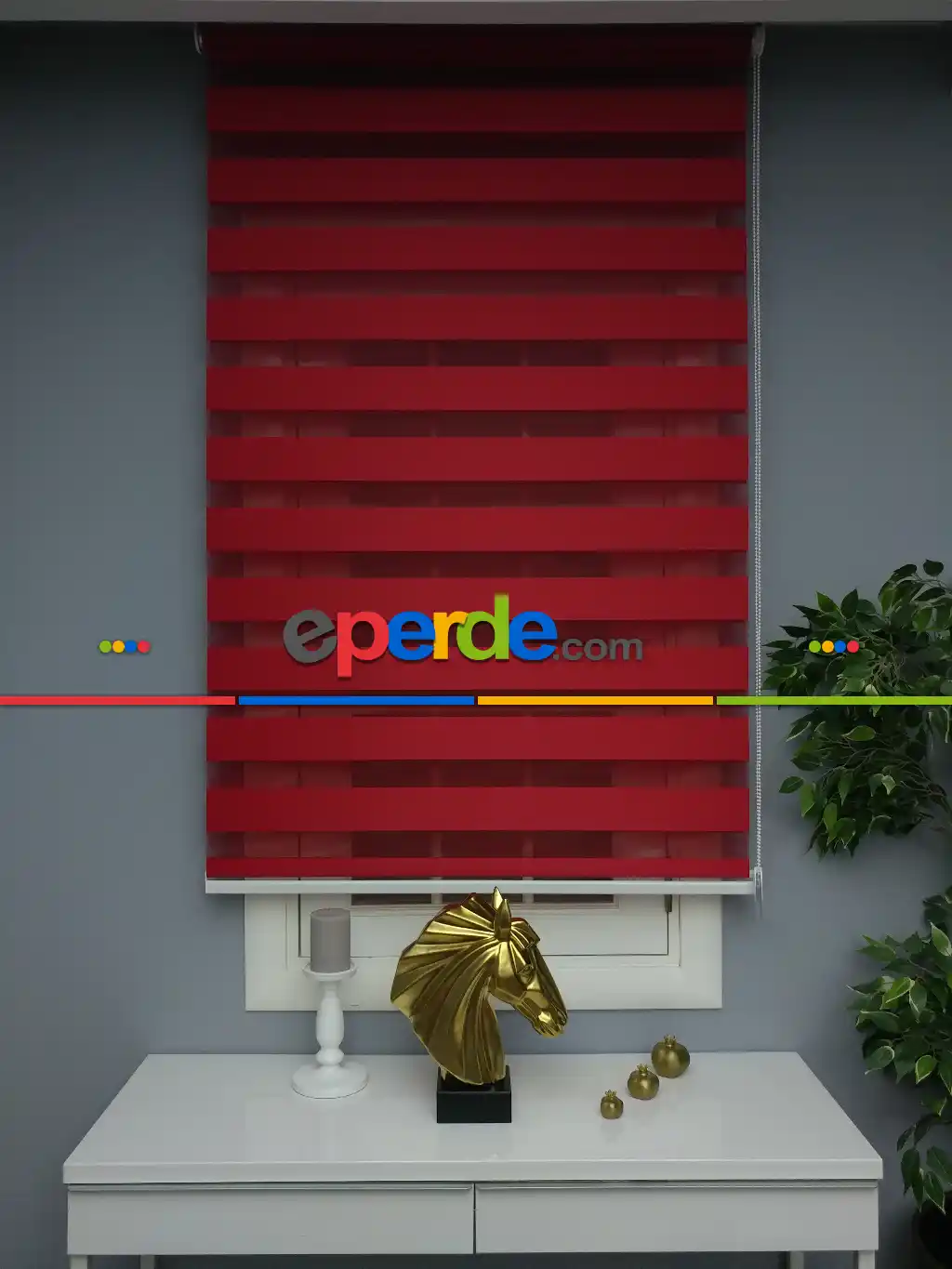 Perle Home Düz Kırmızı Zebra Perde
