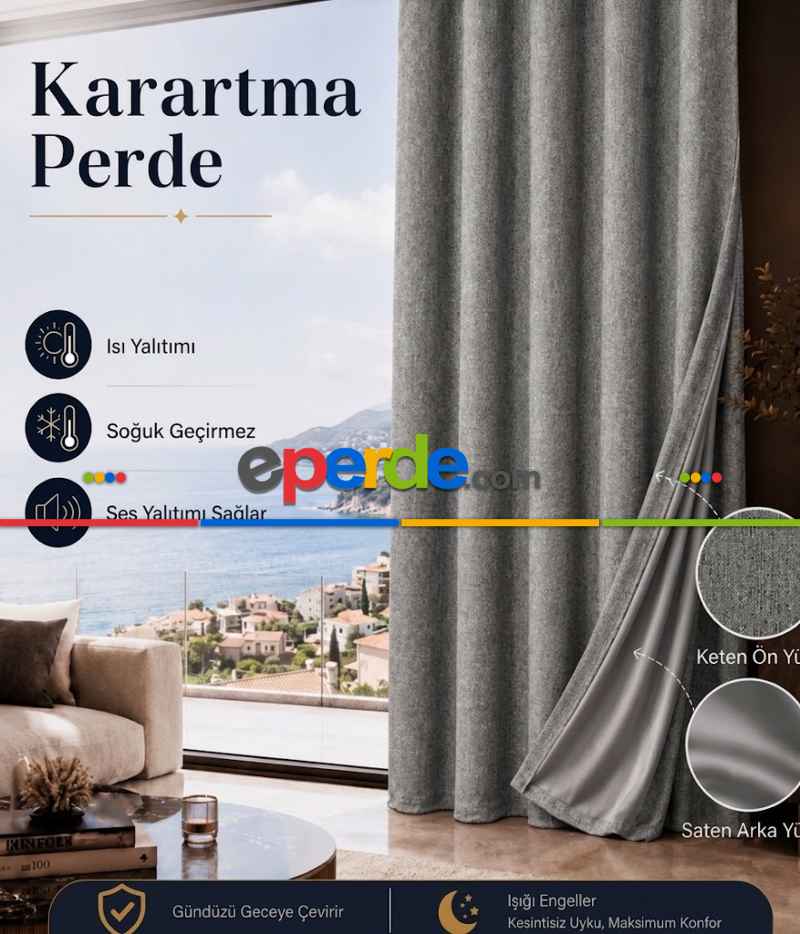Keten Gri Kalın Güneşlik Blackout Kararma Fon Perde