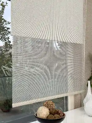 Ekru Krem Simli Çiftli Sistem Tül Stor Perde, Standart Metal Kasalı Yüksek Kalite Kornişe Kolay Montaj Seçenekli