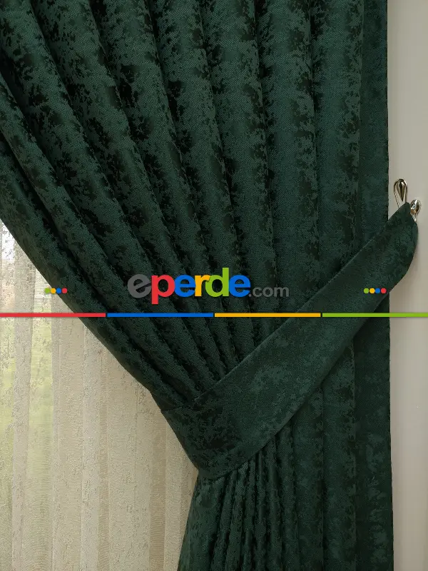 Koyu Yeşil Duz Jakar Fon Perde (150)- Yeşil Koyu Yeşil