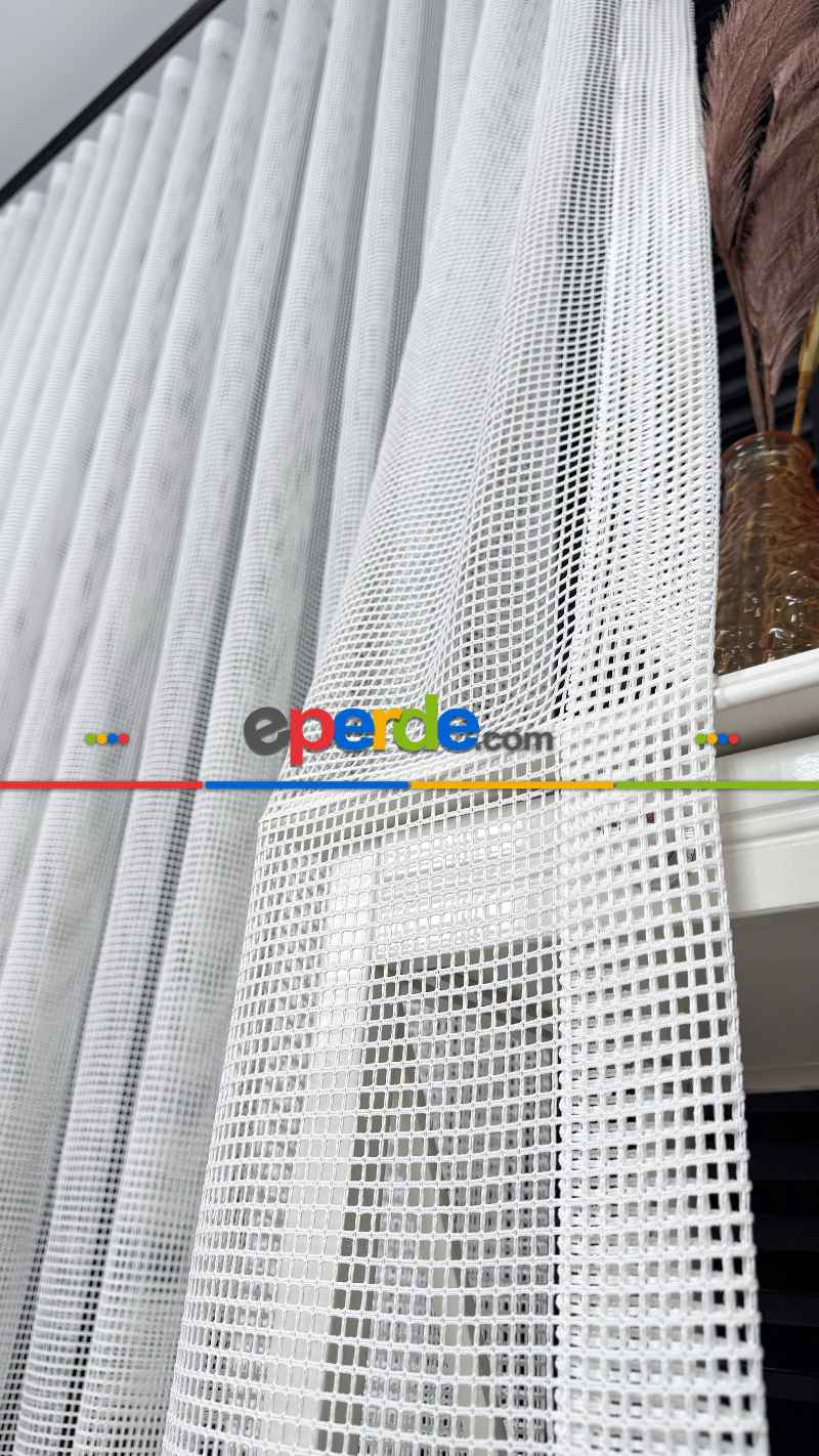 Ekru File Tül Perde, Ağır Gramajlı Premium Seri