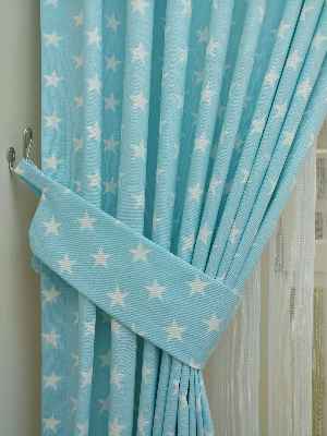 Yıldız Desenli Fon Perde ( Leke Tutmaz )- Mavi Açık