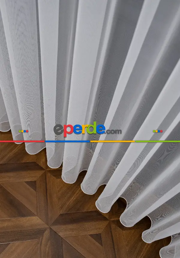 Grek Düz Tül Ekru Renk - İtinalı Dikiş - S Pile - Kurşunlu Tül