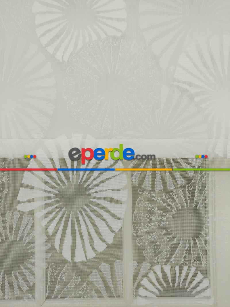 Jakar Örme Tül- Ekru Çiftli Sistem Dantel Desenli Perde- Ekru