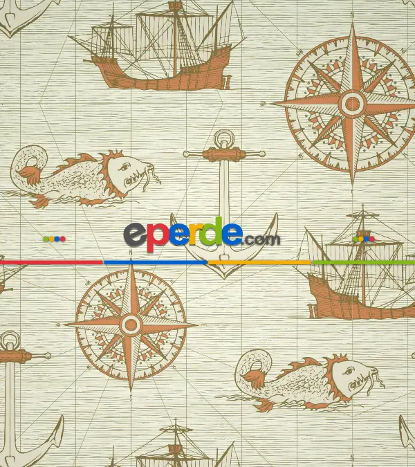 Denizci Desenli Baskılı Stor Perde- Turuncu-çok Renkli