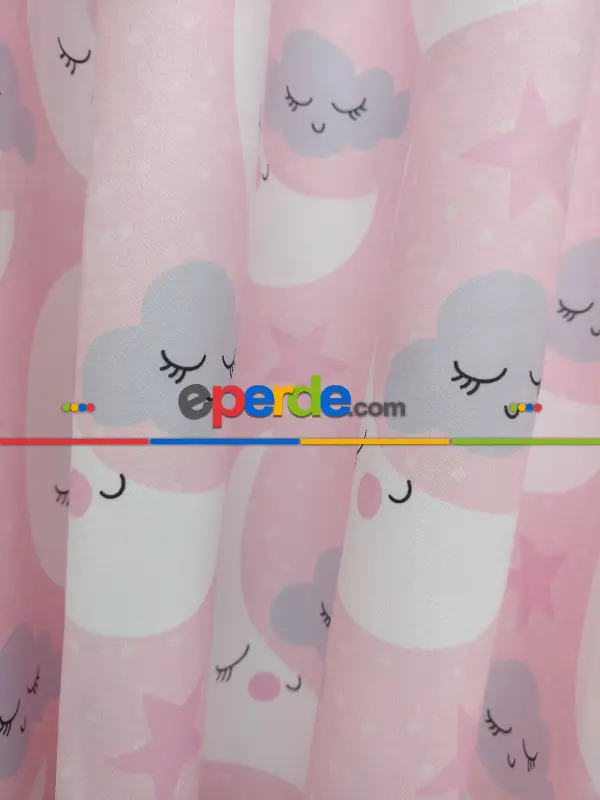 Aydede Desenli Kız Bebek Ve Çocuk Odası Fon Perde Modelleri- Gri-Füme-Antrasit-Beyaz-Pembe