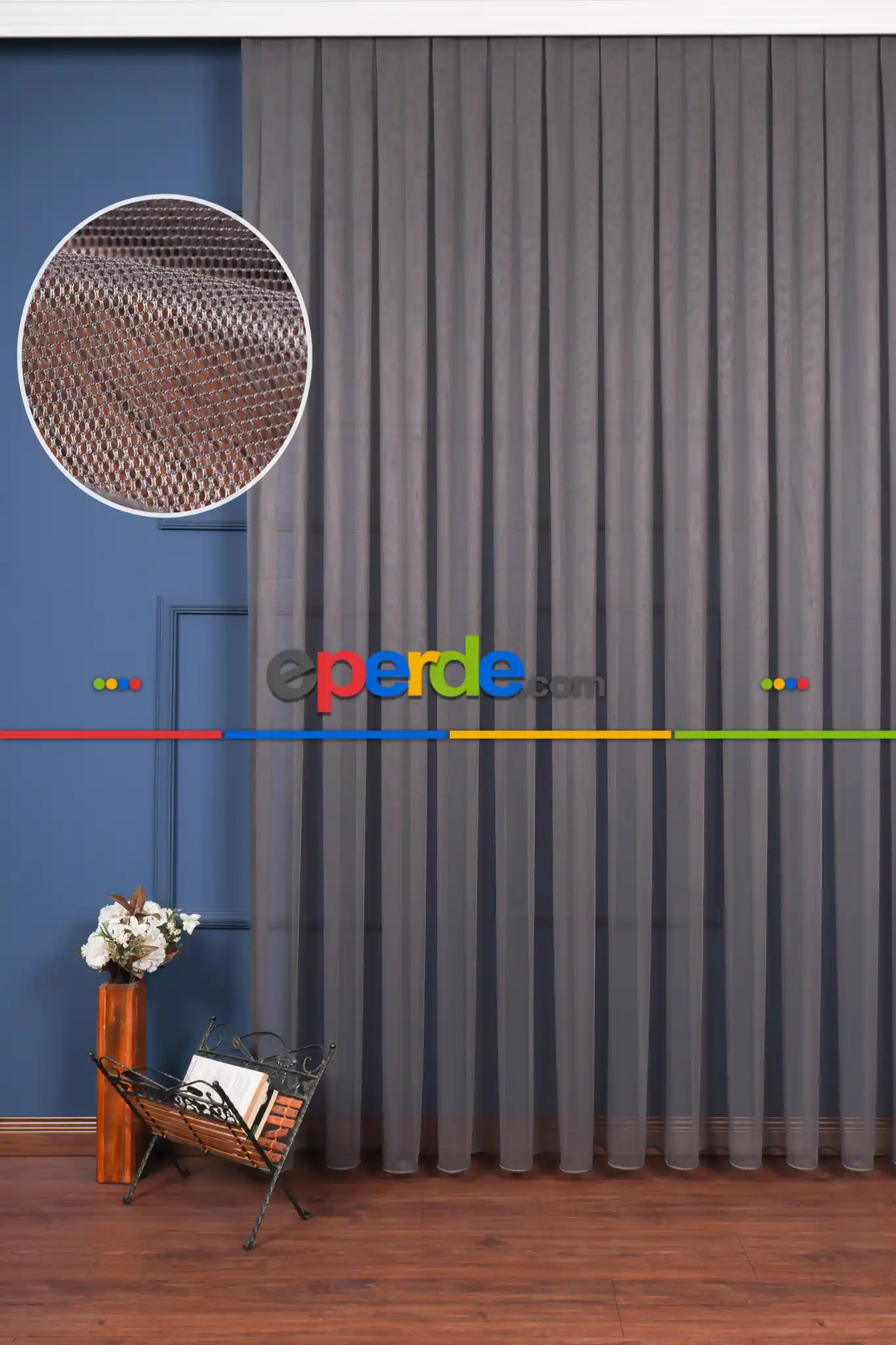 Salon - Antrasit Grek Tül Perde Petek Zemin