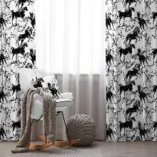 Genç Odası - At Desenli Fon Perde Evim2059 Kumaşı Kalındır Duck Bezi Değildir