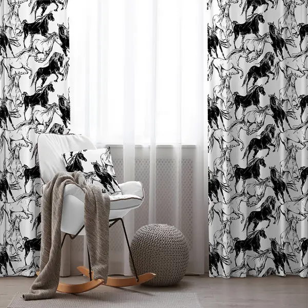 Genç Odası - At Desenli Fon Perde Evim2059 Kumaşı Kalındır Duck Bezi Değildir