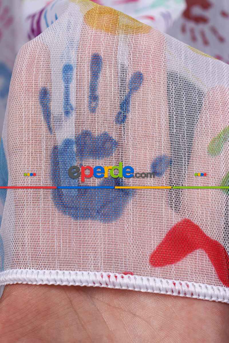 Eller Desenli Baskılı Tül Perde