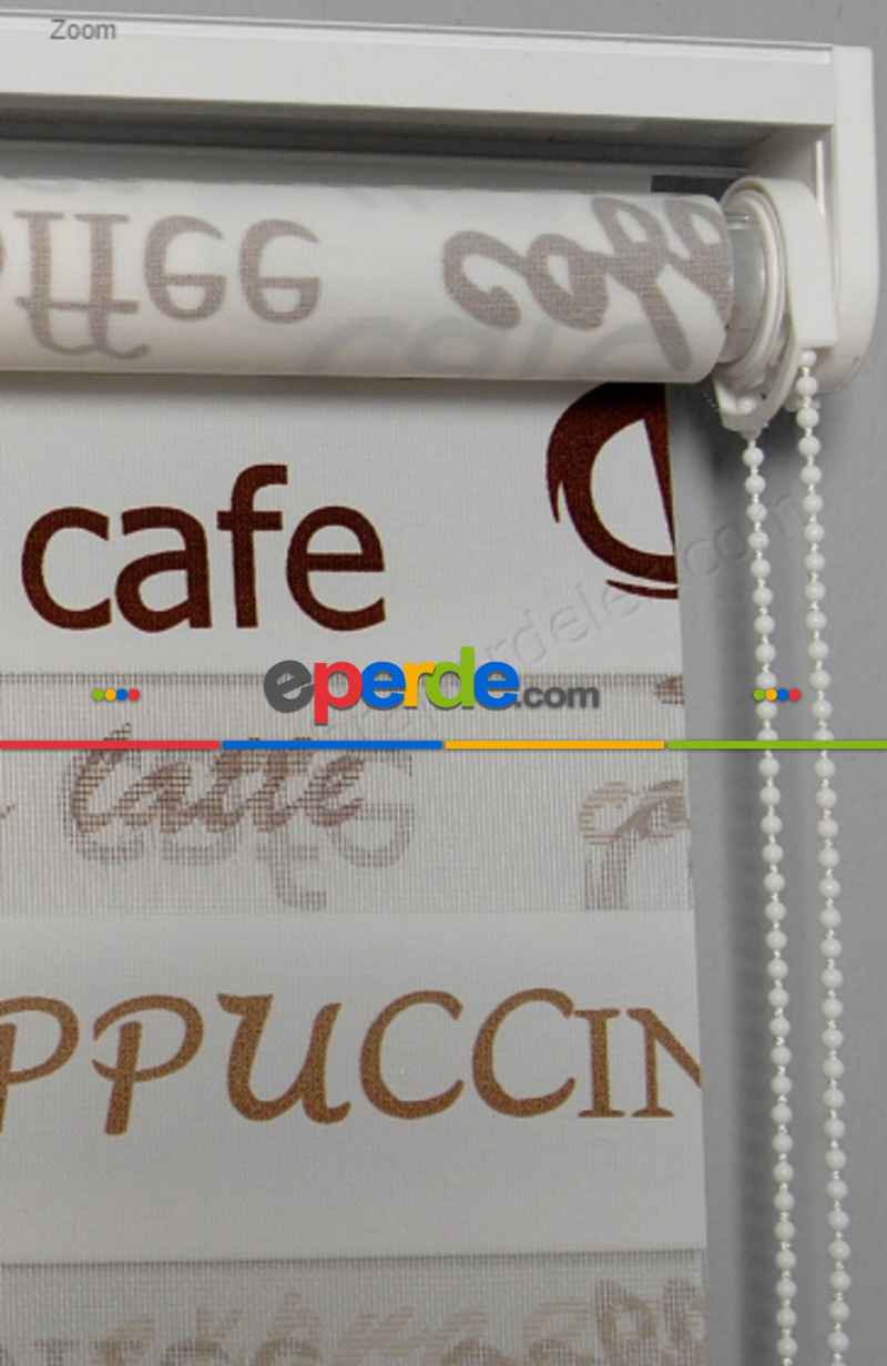 Baskılı Kahve Kapiçino Zebra Perde- Beyaz-kahve-sütlü Kahve