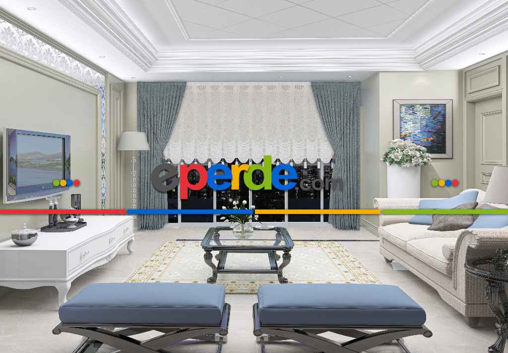Drape Dar Bant Kadife Bantlı Yarım Şelale İp Perde Beyaz- Beyaz