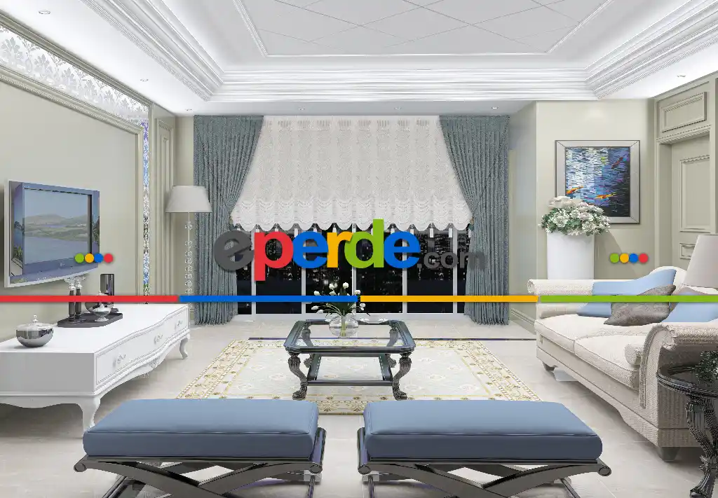 Drape Dar Bant Kadife Bantlı Yarım Şelale İp Perde Beyaz- Beyaz