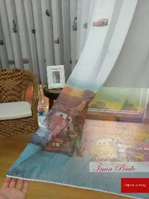 Şimşek Mcqueen Arabalar Desenli Tül Perde- Kırmızı-Sarı-Füme-Mavi Açık-Ekru-Hardal