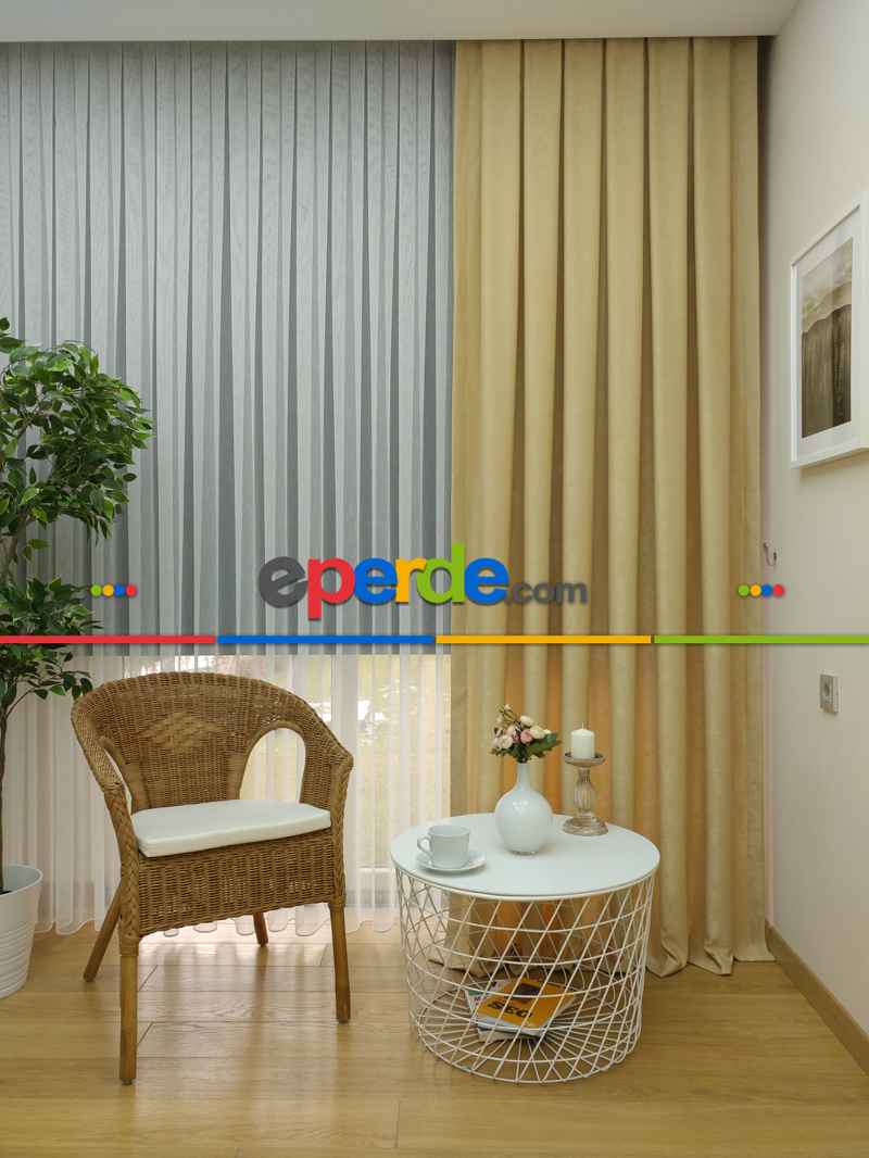 Oturma Odası - Soft Koyu Krem Fon Perde (150)- Krem Koyu