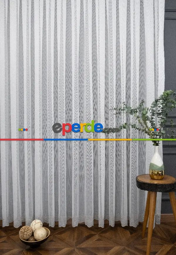 Salon Tül Perde - Şehrazat Fransız Danteli Etek Ucu Gri Renk Nakışlı Örme Tül