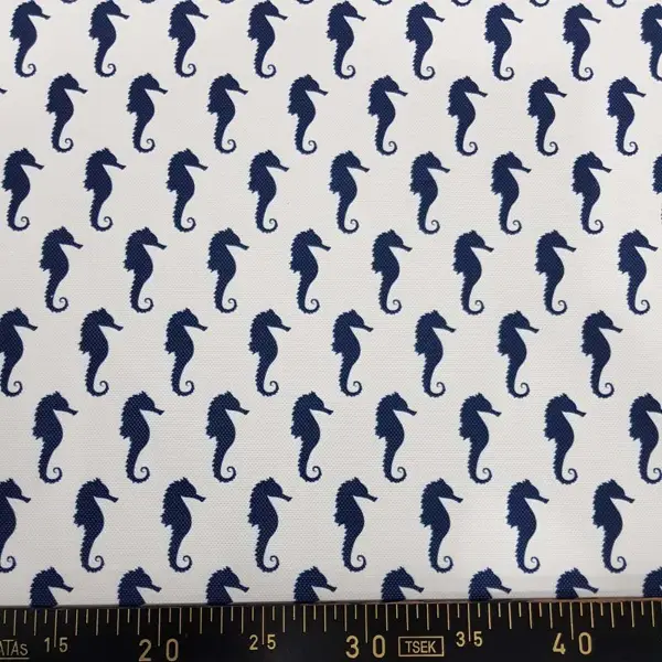 Bebek Odası - Marin Serisi Deniz Atı Desenli Fon Perde Evm1512-2 Kumaşı Kalındır Duck Bezi Değildir- Lacivert-Beyaz