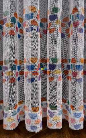 Hazır Ölçülü Petek Zemin Turuncu Ve Lacivert Renkli Geometrik Desenli Grek Baskılı Tül Perde