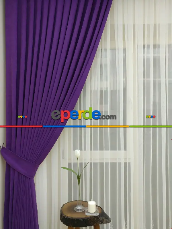 Mor Rengi - Düz Fon Perde ( Dökümlü Fon Perde)- Mor