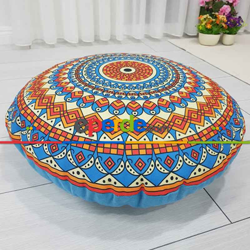 Mandala Yuvarlak Yer Minderi 45 Cm Çapında-  Çok Renkli 2