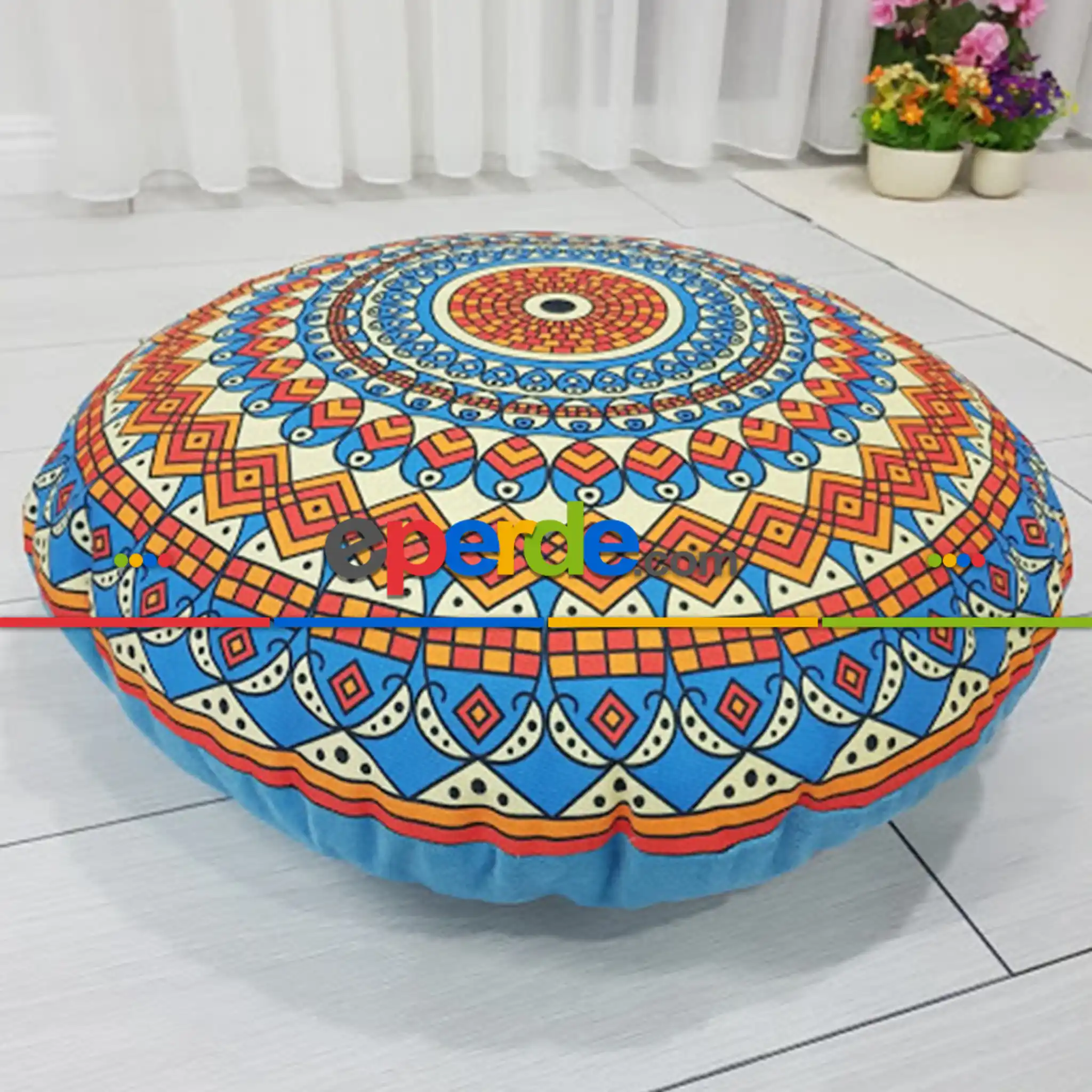 Mandala Yuvarlak Yer Minderi 45 Cm Çapında-  Çok Renkli 2