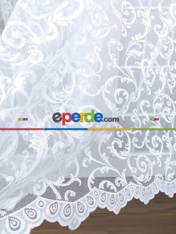 Örme Şal Desenli Tül Perde - Ekru