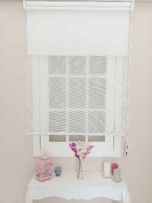 Çift Sistem Tül Stor Perde Clısson Series 1641- Beyaz İnce Çizgili Kare Sanal