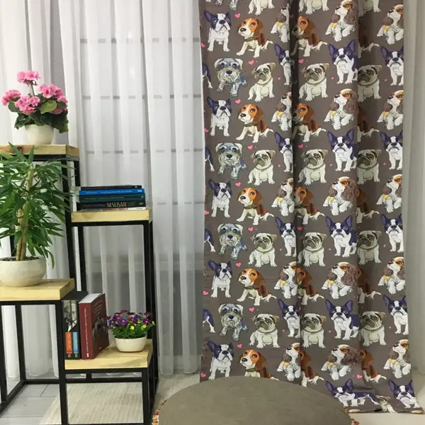 Köpek Desenli Fon Perde Evm623 Kumaşı Kalındır Duck Bezi Değildir- Siyah-Lacivert-Kahverengi-Beyaz-Pembe