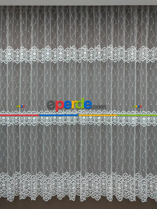 Brode İşlemeli Nakışlı Tül Perde (280)- Ekru