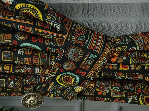 Etnik Desenli Fon Perde Evm273 _e - Kumaşı Kalındır Duck Bezi Değildir.- Siyah-Sarı-Antrasit