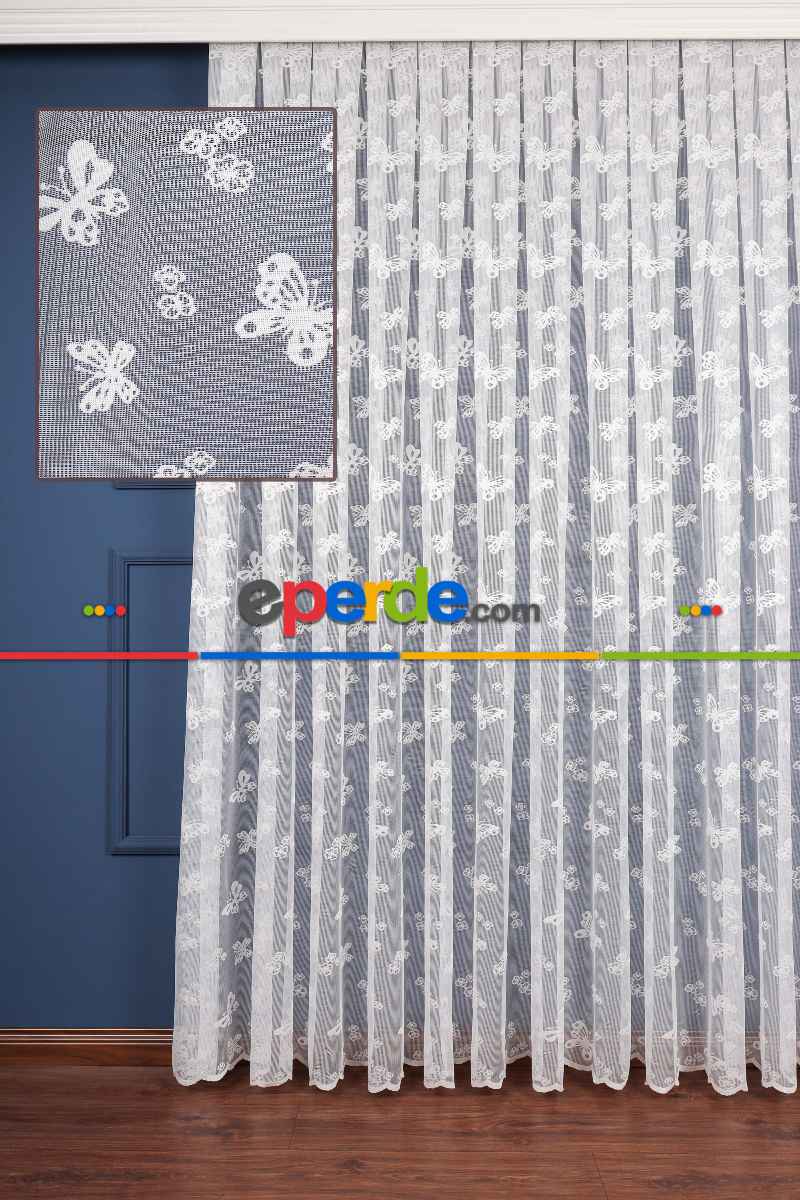 Çocuk Odası - Kelebek Desenli Örme Tül Perde