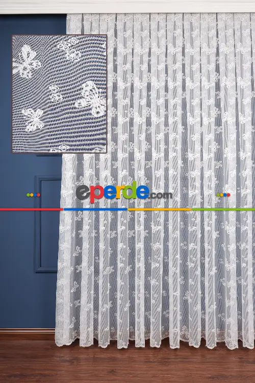 Çocuk Odası - Kelebek Desenli Örme Tül Perde