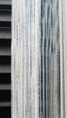 Ekru Zincir Çizgilli Altın Simli Tül Perde