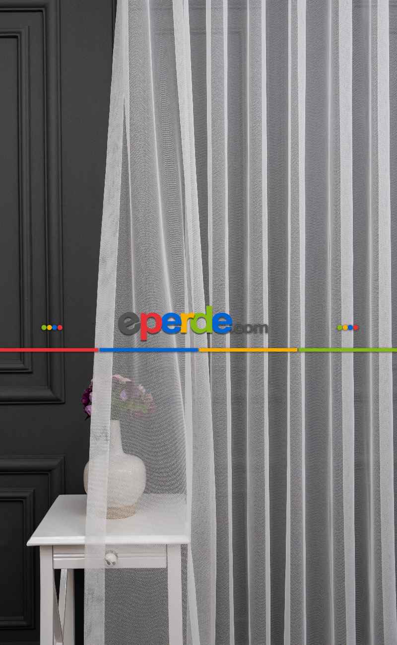 Grek Düz Tül Ekru Renk - İtinalı Dikiş - S Pile - Kurşunlu Tül