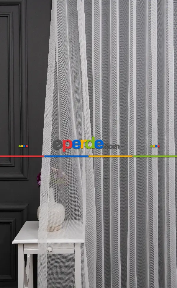 Grek Düz Tül Ekru Renk - İtinalı Dikiş - S Pile - Kurşunlu Tül