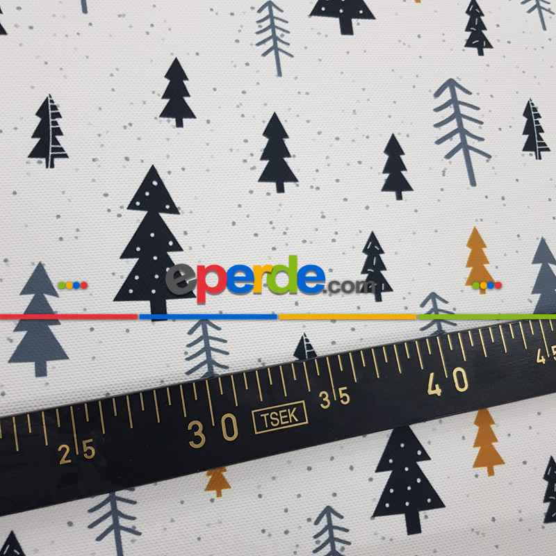 Çam Ağacı Desenli Fon Perde K601 Kumaşı Kalındır Duck Bezi Değildir- Beyaz