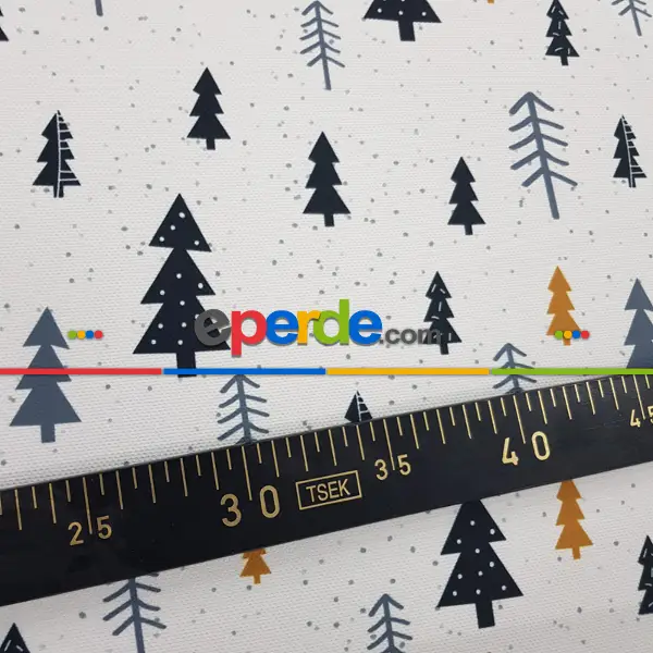 Kız, Erkek, Çocuk ve Bebek Odası Fon Perde - Çam Ağacı Desenli - Siyah Gri Sarı