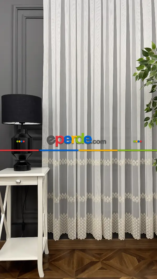 Oturma Odası - Premium Seri Trend Perde Modelleri 2023-kabartma Atlas İplikle Nakışlı İşleme Tül Perde 02