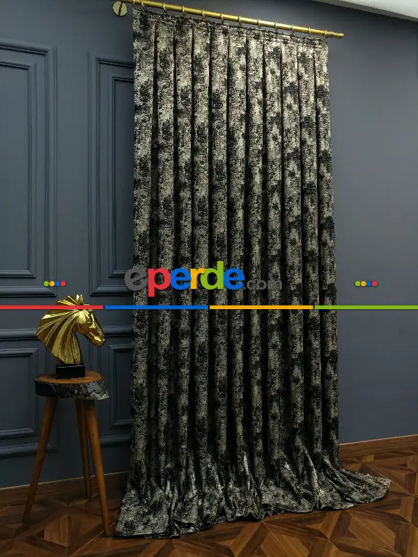 Yatak Odası - PatineDesenli Modern Desenli Jakarlı Salon Fon Perdesi 2021 Seriemodern Desenli Jakarlı Salon Fon Perdesi 2021 Series Özel Renkler- Siyah-bej-gri Açık-gri Koyu