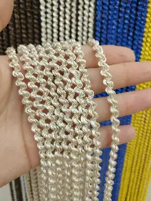 Mutfak İp Perde - Açık Bej Rengi İp Perde Bukle Serisi- Bej-gümüş