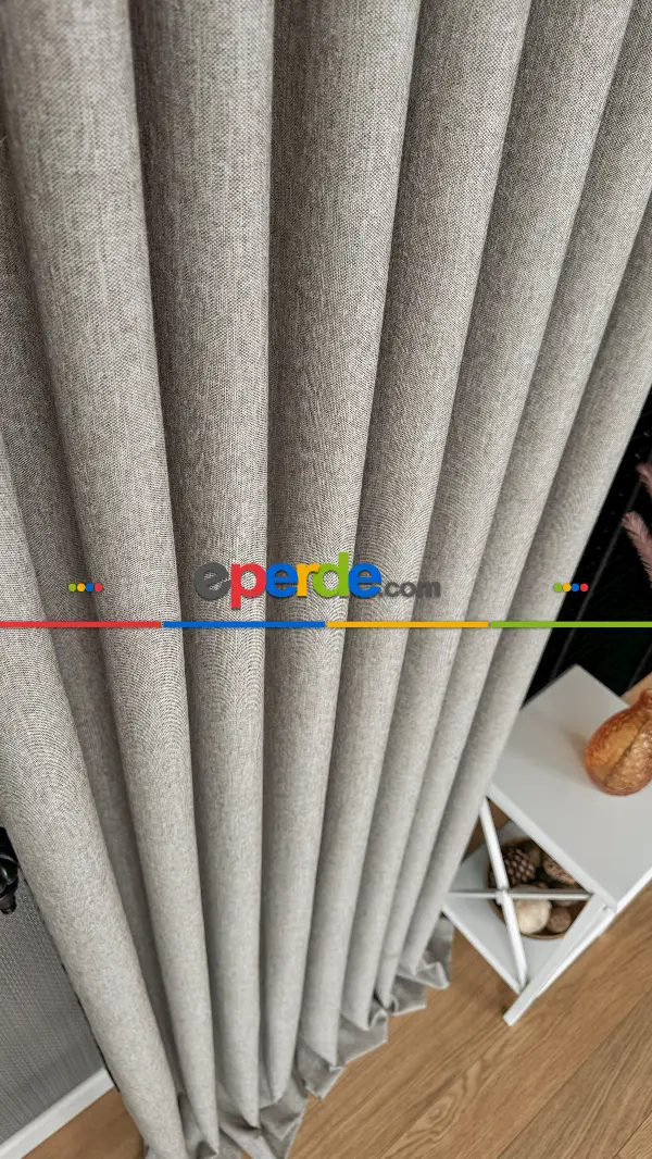 Bej Düz Naturel Keten S Pile Fon Perde, Premium Kalite Serisi Ağır Gramajlı