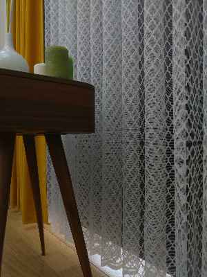 Damask Desen Fransız Dantel Örme Tül Perde & Kruvaze Perde- Ekru