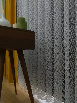 Damask Desen Fransız Dantel Örme Tül Perde & Kruvaze Perde- Ekru