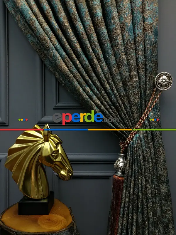 Yatak Odası Fon Patinedesenli Modern Desenli Jakarlı Fon Perde Yeni Seri 401- Gri-füme-antrasit-füme-turkuaz