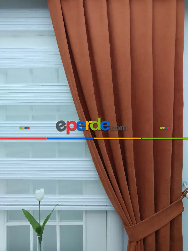 Kiremit Rengi - Düz Fon Perde- Kiremit Rengi