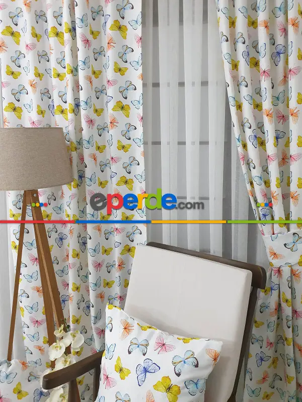 Çocuk Odası Fon Perde K351c - Kumaşı Kalındır Duck Bezi Değildir.- Mavi-beyaz-pembe-çok Renkli