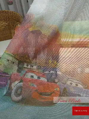 Şimşek Mcqueen Arabalar Desenli Tül Perde- Kırmızı-Sarı-Füme-Mavi Açık-Ekru-Hardal